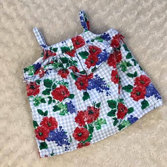 Janie and Jack Summer Top Blue White Gingham Plaid Red Floral Size 2T - Picture 3 of 4